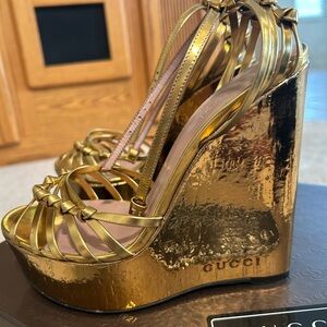 Gucci Gold Wedge Sandals for Women